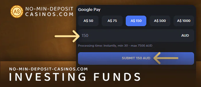 Enter the amount and make a deposit at Google Pay online casino